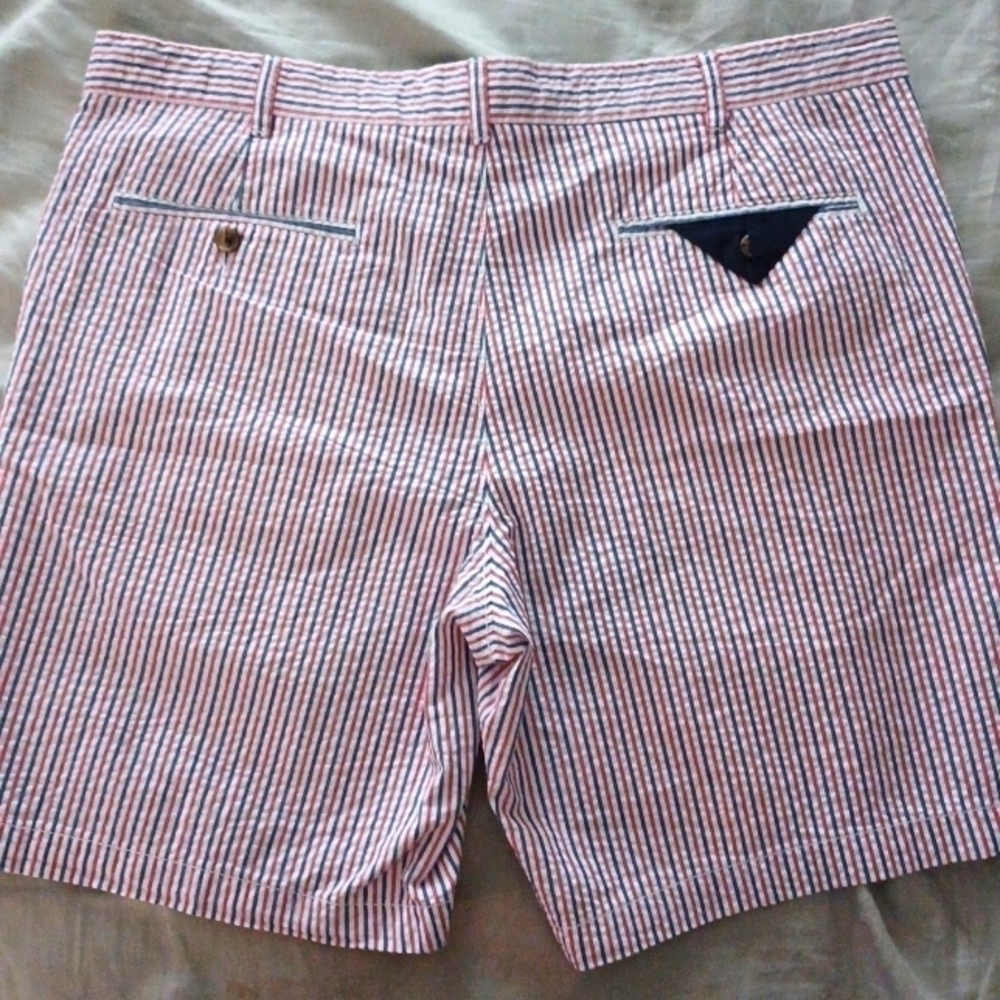 CLUB ROOM Flat-Front, Seersucker, Red, White and Blue Striped Shorts, 38 - Picture 4 of 6